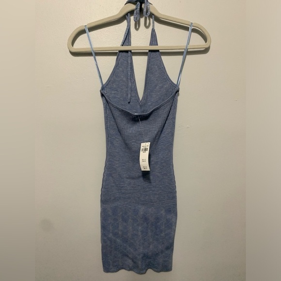 Abercrombie & Fitch Elevated Knit Halter Mini Dress  Blue Pattern M new - Picture 13 of 13